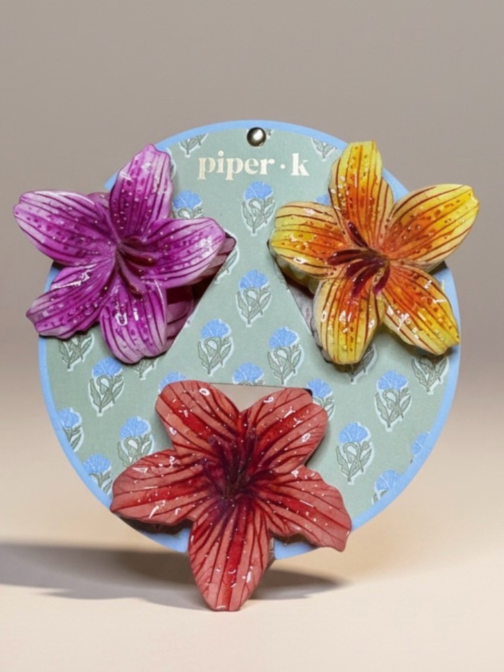 Piper K Floral Starburst Floral Hair Clips NWT
